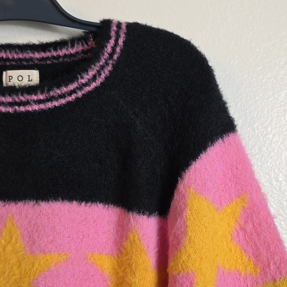POL Star Sweater Medium Pink Mustard Oversized Y2K Statement Knit - Picture 8 of 17